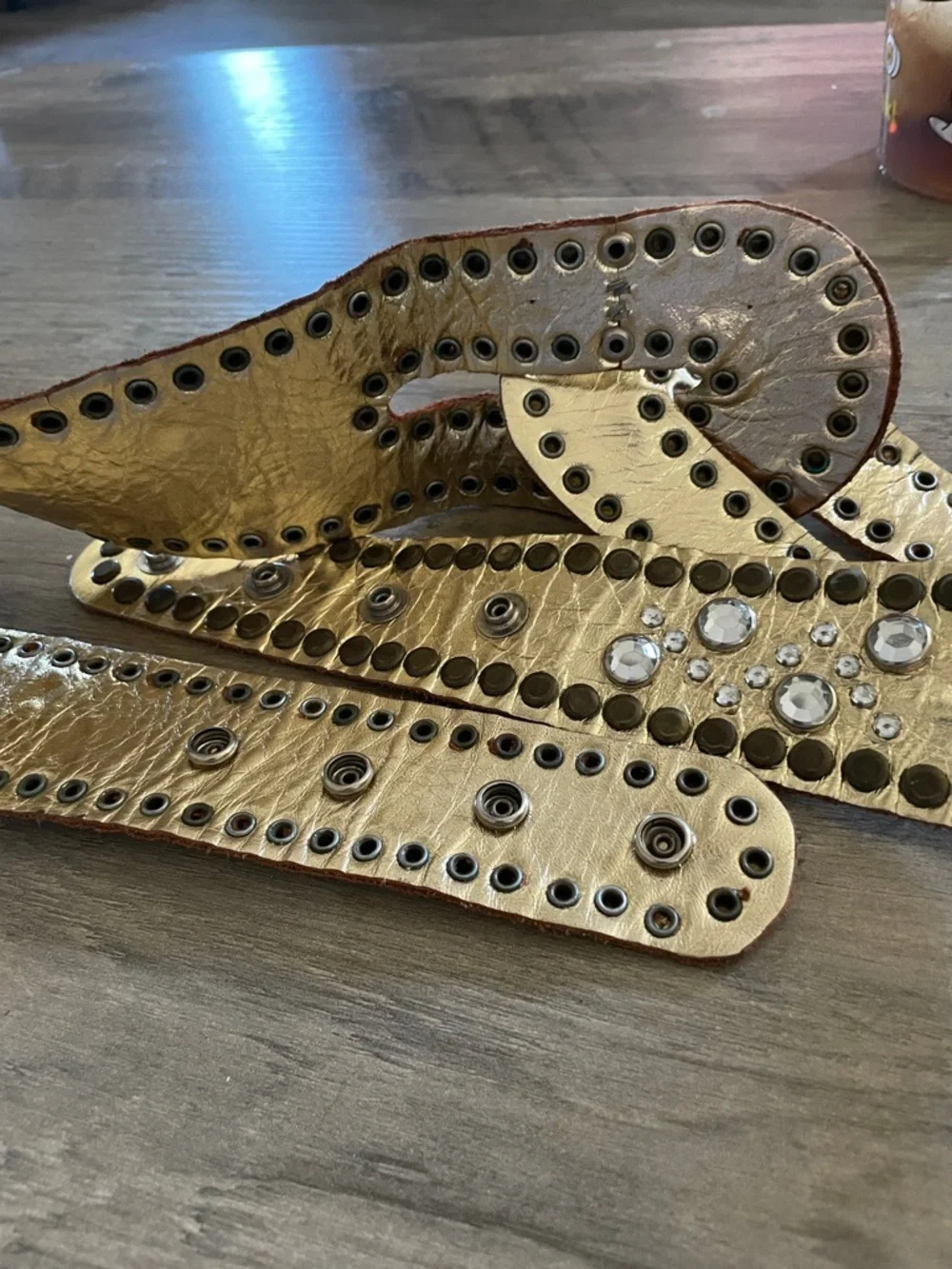 Western Rhinestone studded Gold metallic Grommet Cowgirl Rodeo Belt Snap close